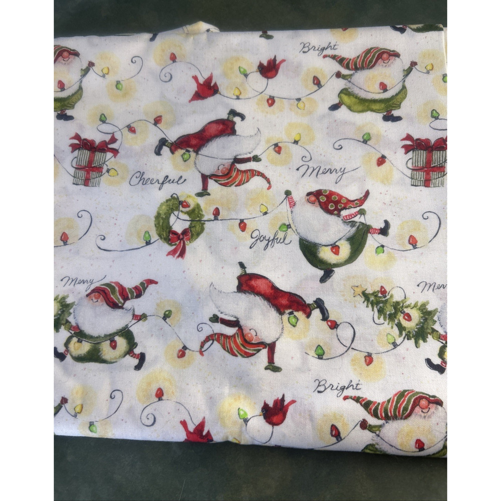 Susan Winget Gnome Fabric Merry Joyful Lights Cotton CP77503 74x44 Holiday Fun